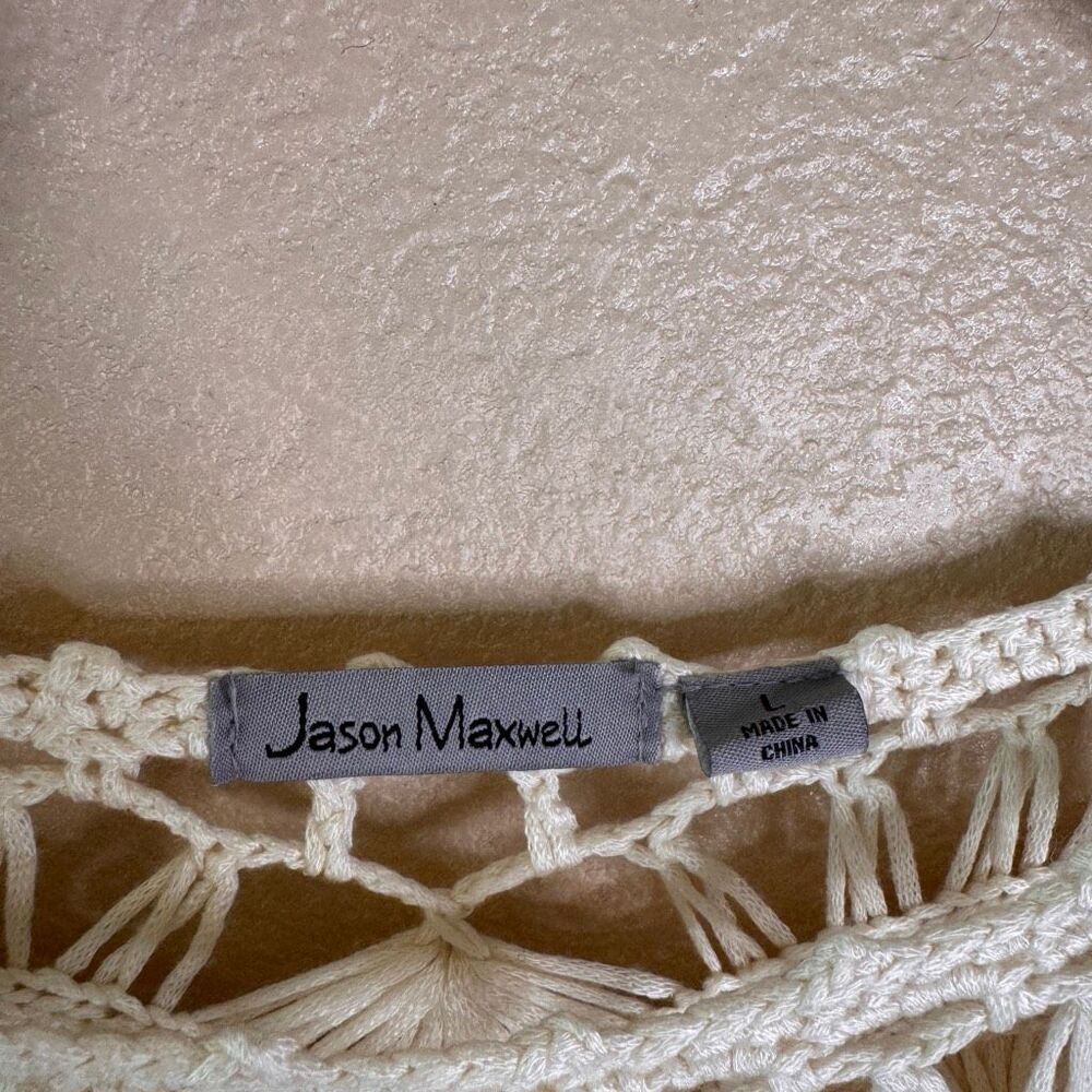 Jason Maxwell Crochet Top Large Beachy Boho Ombre Ivory Blue Vacation Coverup - Picture 2 of 10